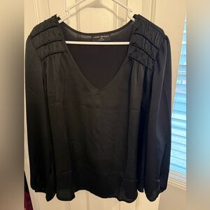Lane Bryant Black Silk Blouse with Pleated Shoulders